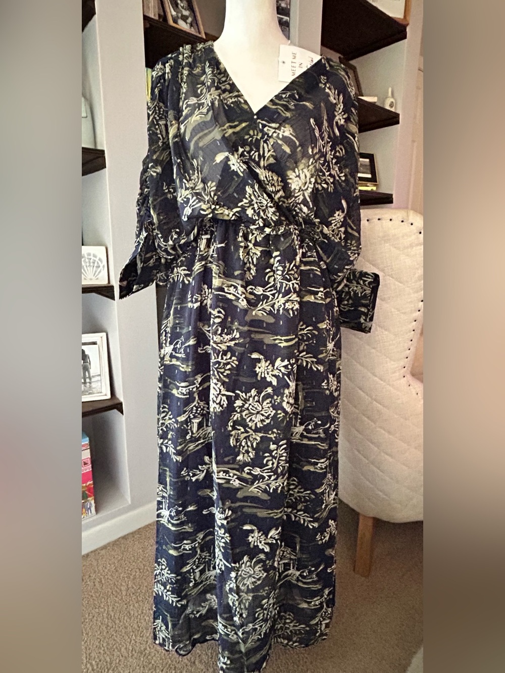 Navy patterned  Wrap Dress meet me in Santorini